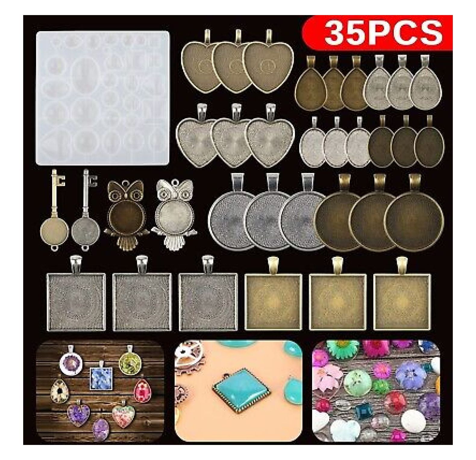 35PCS DIY Silicone Resin Mold Jewelry Casting Epoxy Pendant Tray Mould Craft Kit