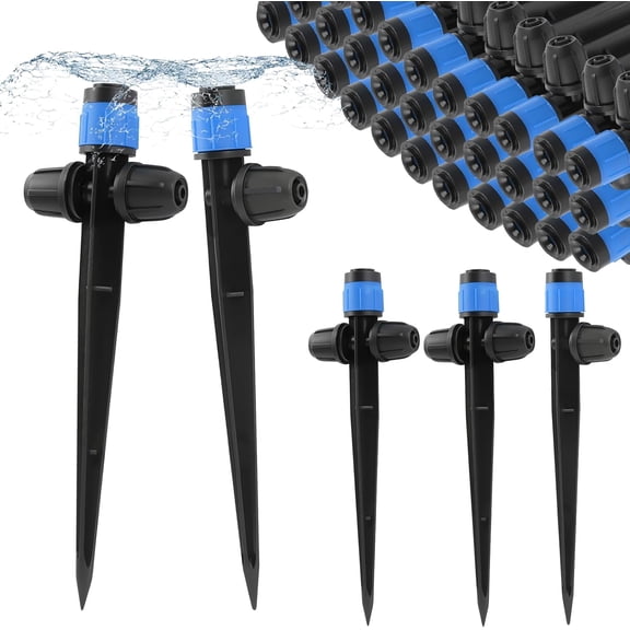 35PCS Double-Head Drip Irrigation Emitters, Locked Drip Irrigation Sprayer Parts for 1/4" Tubing, Adjustable 360 Degree Vortex Water Flow Dripper with Lock for Garden Watering System (Blue)