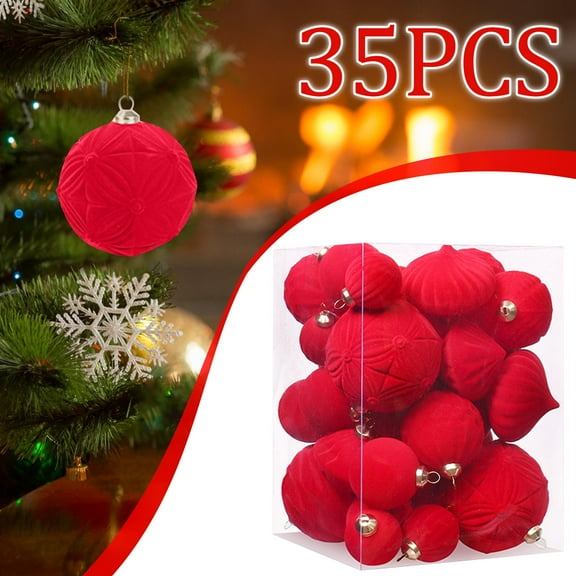 35PCS Flocked Velvet Christmas Balls – Boutique Shatterproof Tree Ornaments Set, Hanging Holiday Decor with Caps Reusable Winter Display