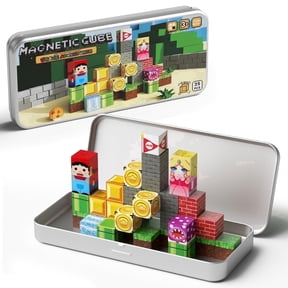 Mini Magnetic Building Blocks Travel Toy, 35PCS STEM Magnetic Cubes with Metal Storage Box for Kids Ages 4–8, Christmas Birthday Gift for Boys & Girls