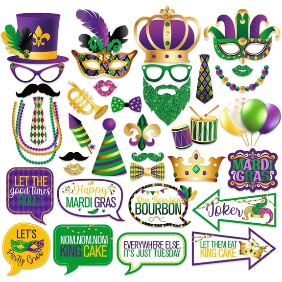 35PCS Mardi Gras Party Photo Booth Props for New Orleands Party Supplies Masquerade Wedding Birthday Party Decoration