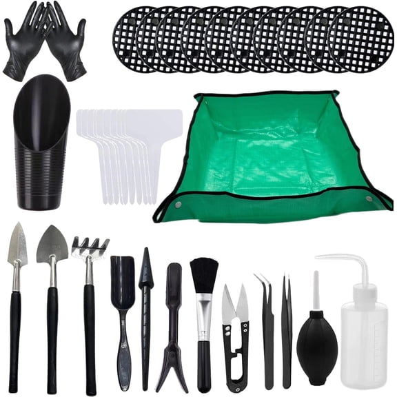 35PCS Mini Succulent Tools Set, 19.7" Thickened Repotting Mat & Plant Tag, Garden Hand Transplanting Miniature Planting Indoor Fairy Care, Potting, Cactus, Houseplant Bonsai Tool Kit
