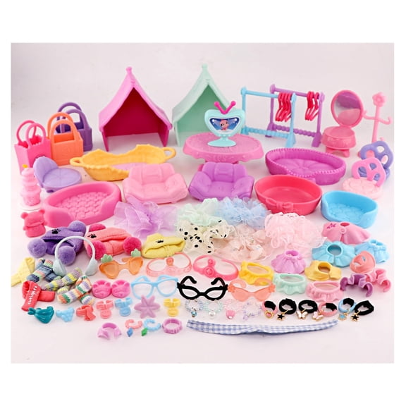 35PCS Random Mini Accessories for lps Pets Toys,Random Miniacture Clothes Jacket Collar Glasses Shoes Scarf Hat House and More Accessories Set