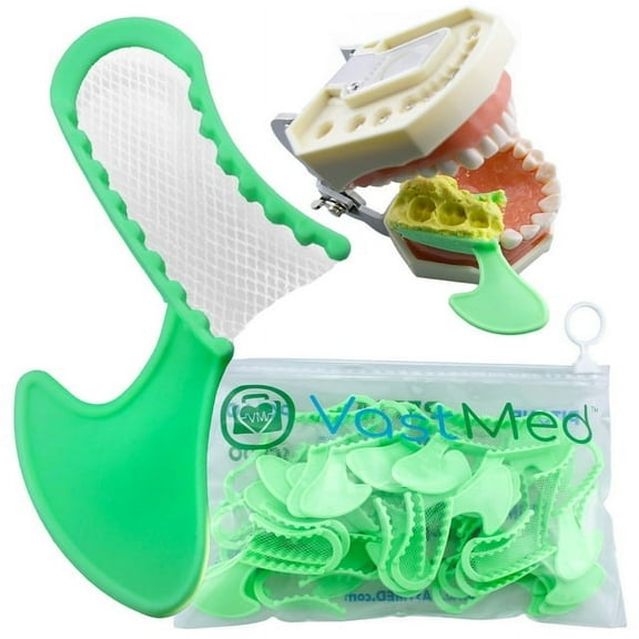 35PCs Dental Grade Disposable Dental Triple Bite Registration Tray by VASTMED | Impression Trays with Plastic Rigid Frame and Nylon Mesh for Teeth Molds