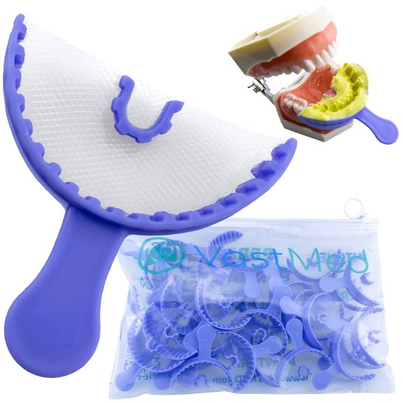 35PCs Dental Grade Disposable Dental Triple Bite Registration Tray by VASTMED | Impression Trays with Plastic Rigid Frame and Nylon Mesh for Teeth Molds