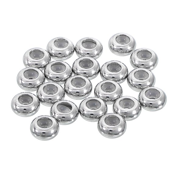 35Pack 6mm*1.5mm Insert Rubber Stopper Positioning Spacer Beads, Stainless Steel Adjustable Slider Beads Silver