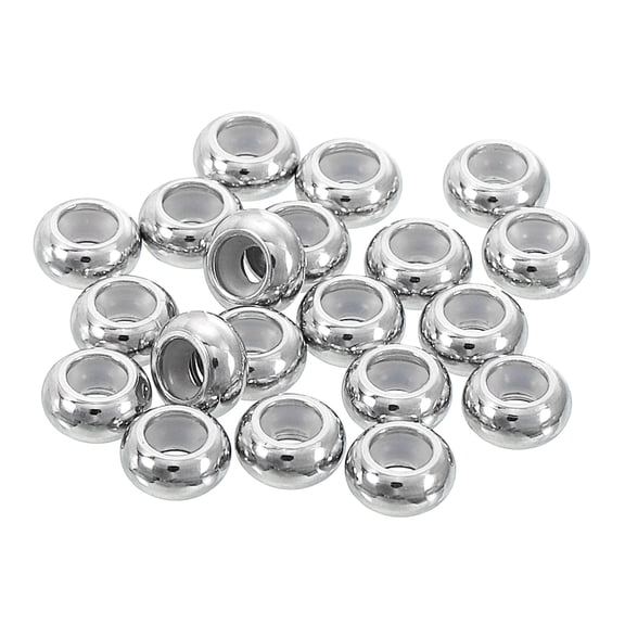 35Pack 6mm*2.0mm Insert Rubber Stopper Position Spacer Beads, Stainless Steel Adjustable Slider Beads Silver