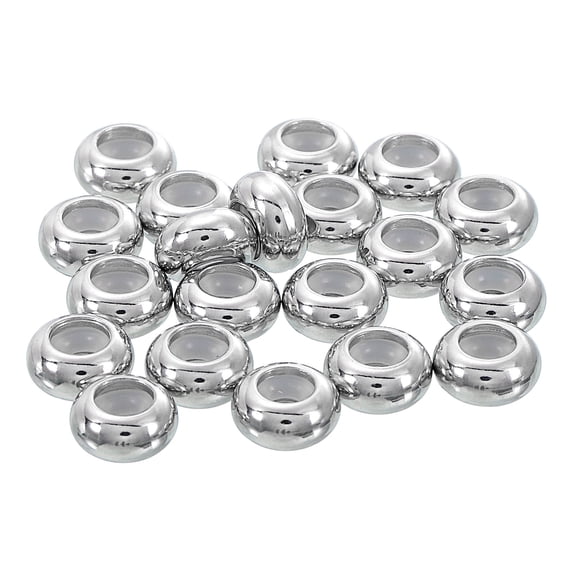 35Pack 9mm*3mm Insert Rubber Stopper Position Spacer Beads, Stainless Steel Adjustable Slider Beads Silver