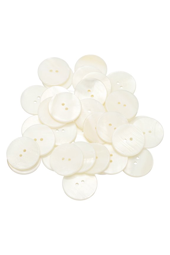 35Pack Natural Shell Button, 2 Hole 25mm Round Mother of Pearl Button, White