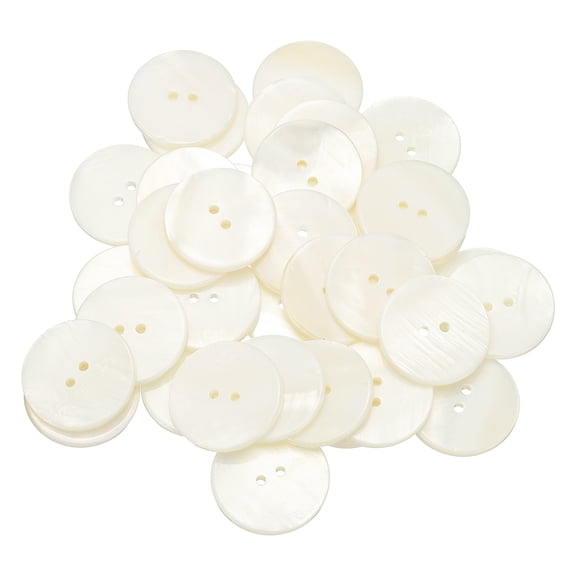 35Pack Natural Shell Button, 2 Hole 25mm Round Mother of Pearl Button, White