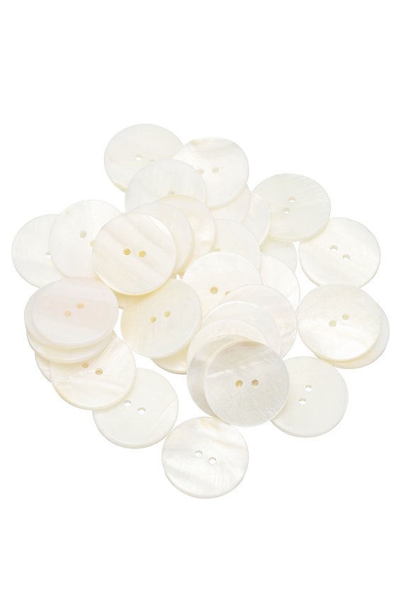 35Pack Natural Shell Button, 2 Hole 25mm Round Mother of Pearl Buttons, White