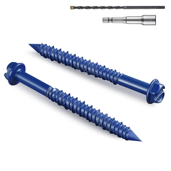 35Pcs 1/4 x 2-3/4 Inch Concrete Screws Anchor with Drill Bit, Blue Hex Head Masonry Brick Stucco Cement Block Screws, Diamond Point