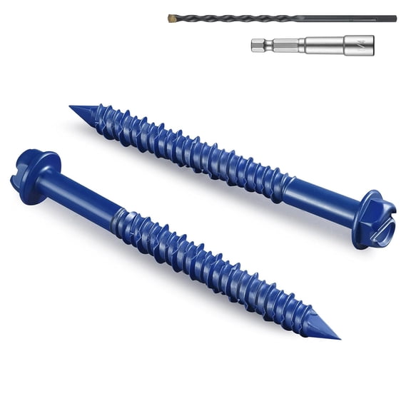 35Pcs 3/16 x 3-3/4 Inch Concrete Screws Anchor with Drill Bit, Blue Hex Head Masonry Brick Stucco Cement Block Screws, Diamond Point