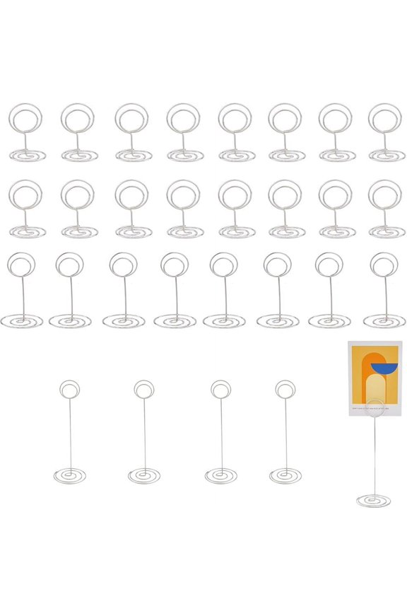 35Pcs 3 Sizes Table Number Card Holders Platinum Spiral Round Ring Message Holders Menu Memo Clips Picture Place Card Stands Holders for Centerpieces Wedding Reception Party Birthday Silver 1bag