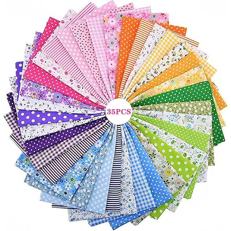 35Pcs 9.8"x9.8" Quilting Cotton Fabric Squares Quilting Supplies Multi-Color Design Printed Floral Fabric for DIY(Red/Yellow/Green/Blue/Pink/Purple/Grey/Black)