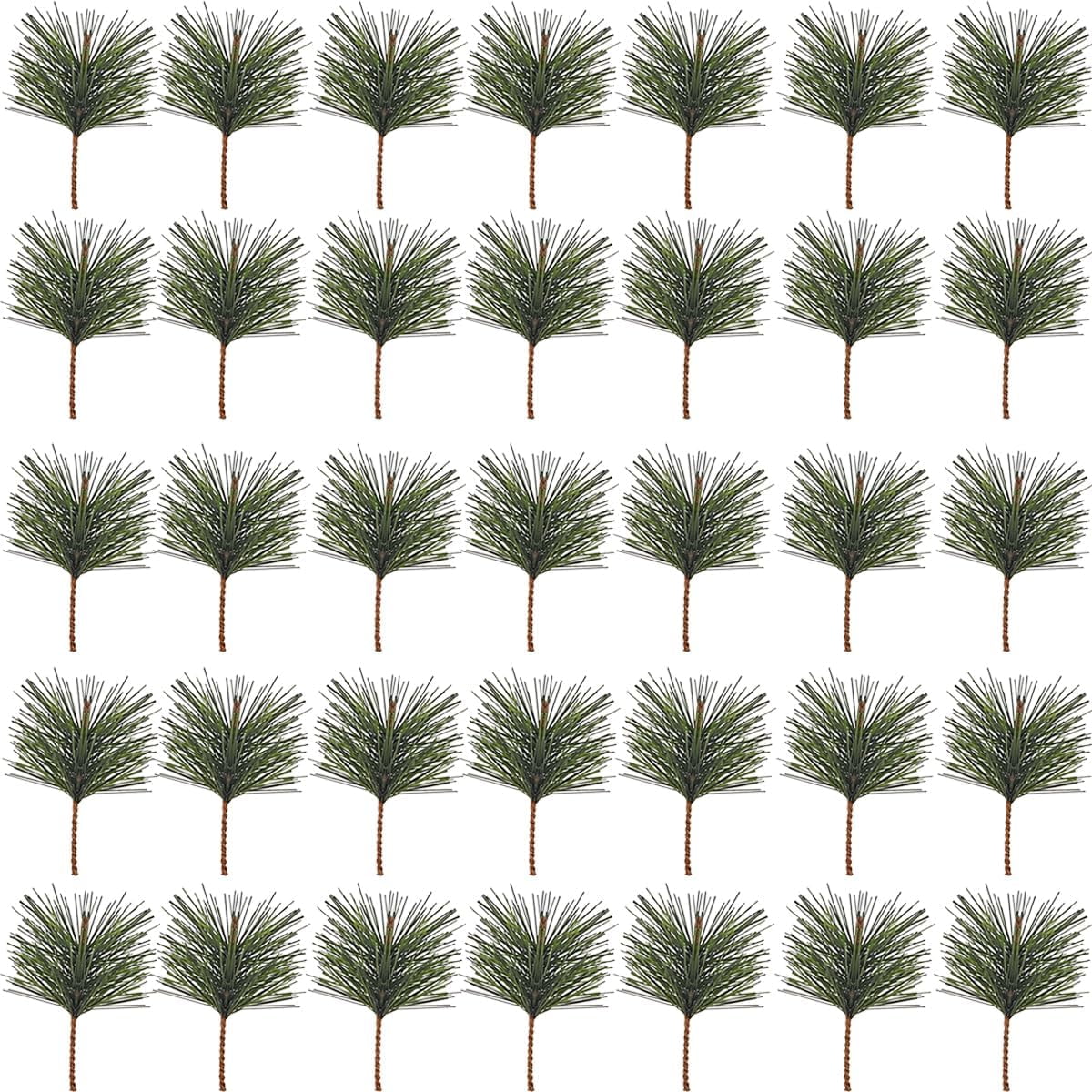 35Pcs Artificial Green Pine Needles Branches -Small Pine Twigs Stems Picks-Fake Greenery Pine Picks for Christmas Garland Wreath Embellishing and Home Holiday Garden Decoration