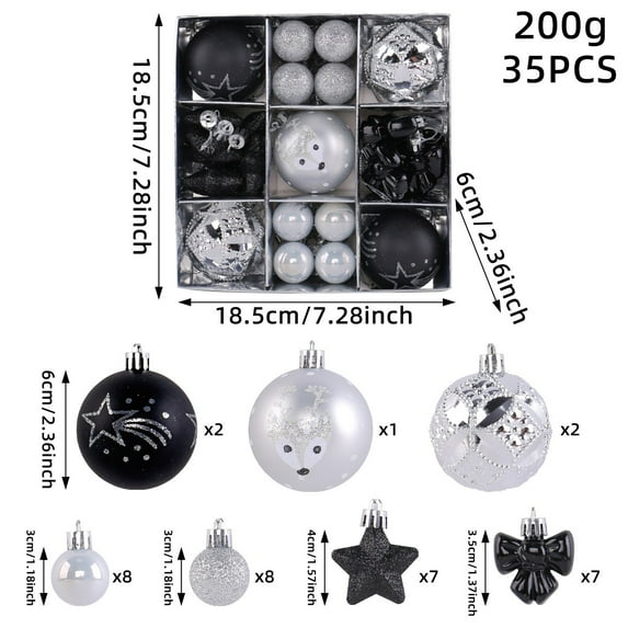 35Pcs Black Silver Christmas Tree Ball, Assorted Ornaments Pendants, Christmas Shatterproof Shine Ball Decoration for Christmas Tree Holiday Party Wedding Indoor Outdoor (I)