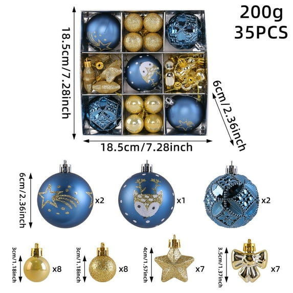 35Pcs Blue Gold Christmas Tree Ball, Assorted Ornaments Pendants, Christmas Shatterproof Shine Ball Decoration for Christmas Tree Holiday Party Wedding Indoor Outdoor (G)