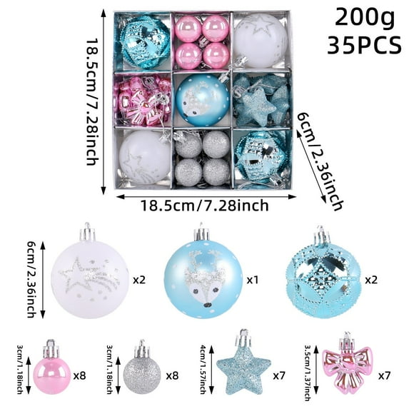 35Pcs Blue Silver White Christmas Tree Ball, Assorted Ornaments Pendants, Christmas Shatterproof Shine Ball Decoration for Christmas Tree Holiday Party Wedding Indoor Outdoor (F)
