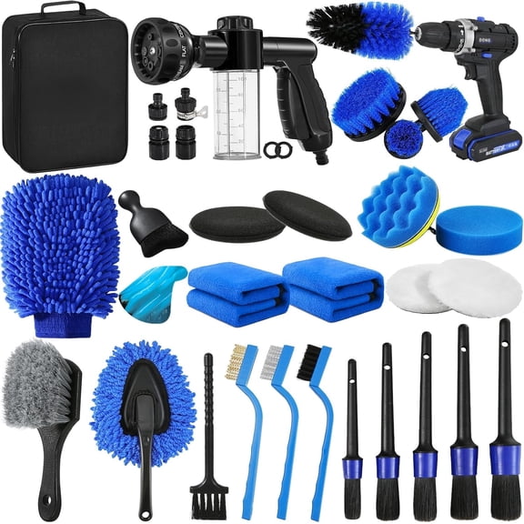 35Pcs Car Detailing Kit, Car Detailing Brush Set, Car Wash Cleaning Kit, Car Detailing Brushes, Professional Car Care Kit for Interior Exterior Wheels, Blue
