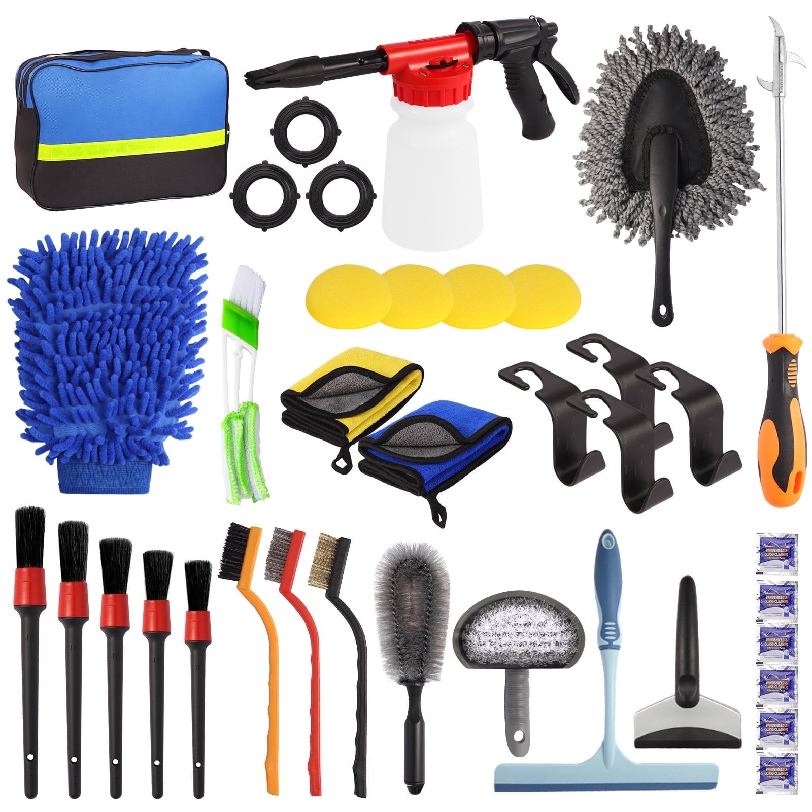 37Pcs Car Wash Detailing Kit Cleaning Kits with Foam Gun Sprayer Brush Large Wash Mitt Towels Complete Interior Exterior Car Washing Supply S