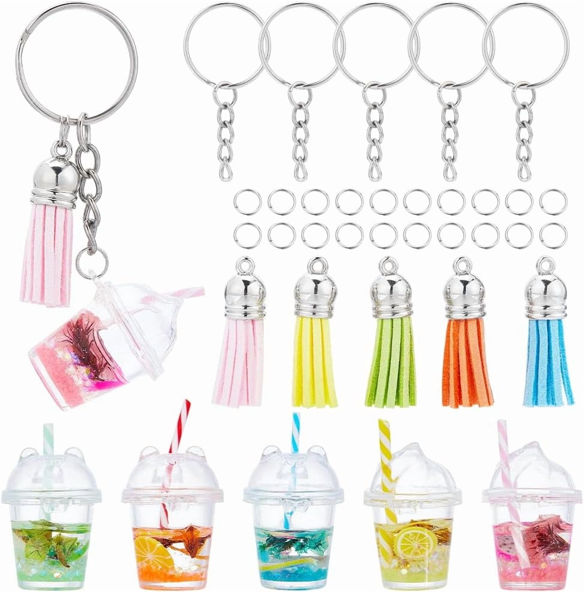 35Pcs DIY 5 Sets Tea Keychain Kit Tea Charms Tea Key Chains Mini Milk ...