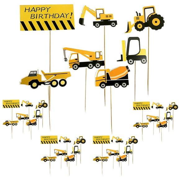 35Pcs Decorative Cupcake Toppers Small Engineering Vehicles Cake Decors Kids Birthday Cake Decorations