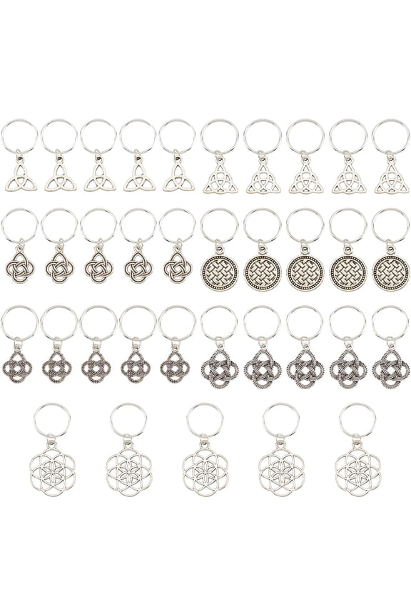 35Pcs Dreadlocks Braid Rings 7 Style Trinity Knot Boho African Braiding Hair Clips with Charms Hoops Metal Accessories Kits Jewelry for Hairstyles Dangle Hair Decoration Silver Alloy