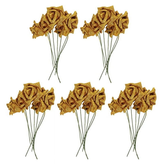 35Pcs Foam Glitter Artificial Rose Decor, Gold