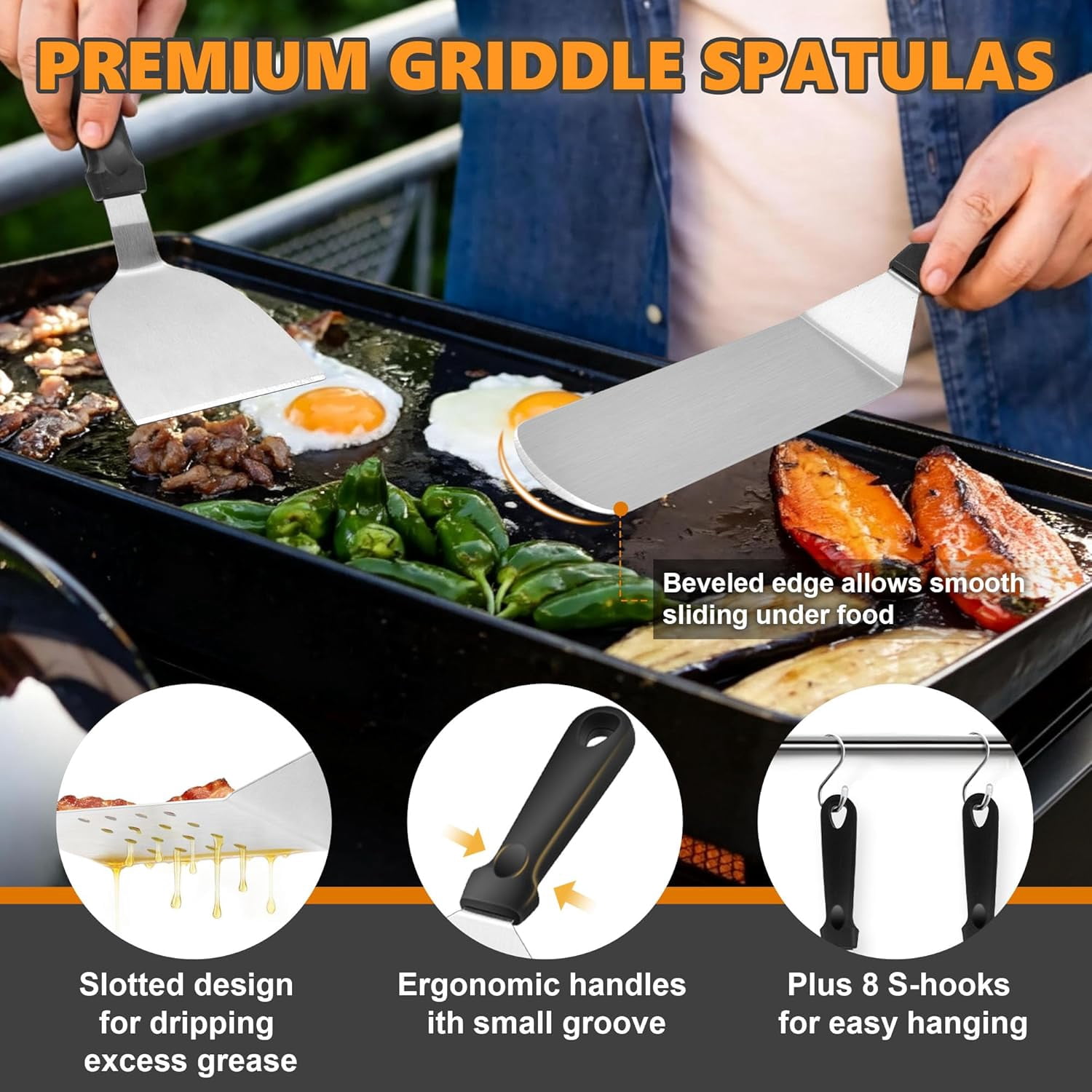 35Pcs Griddle Accessories Kit for Blackstone,  Flattop Grilling Tool Set with Stainless Steel Spatula and Burger Press