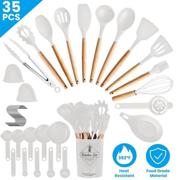 35Pcs Kitchen Cooking Utensils Set Spatula Set Baking Utensil Set Kitchen Accessories Necessities with Holder Egg Whisk Separator Tong Turner Spoons Cups