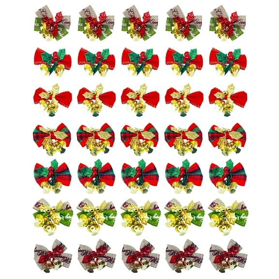 35Pcs Mini Bows with Bells Christmas Ornaments,Tiny Small Bowknot Decoration for Wreath Xmas Decor Gift Wrapping Accessories