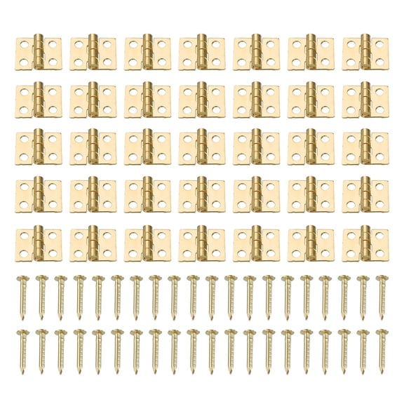 35Pcs Mini Hinges Pure Copper Cabinet Drawer Butt Hinges Connectors for Furniture Crafts, Gold