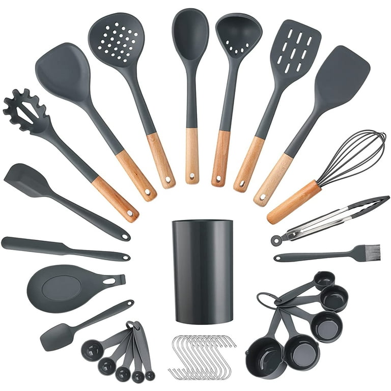Nonstick Kitchen Utensil Set With Stainless Steel Handle - Best Cooking  Tools Silicone Spatula Sets & Gadgets Spoons With Holder For Cookware, Pots  And Pans Accessories, Diswasher Safe, Khaki, Grey, Black - Temu