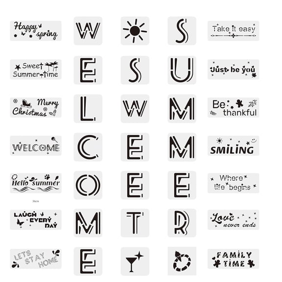 35Pcs Welcome Sweet Summer Slogans Pattern Stencils for Painting Inspirational Word Stencils Reusable Letter for Painting on Wood Scrabooking Cardmaking Mixed Color