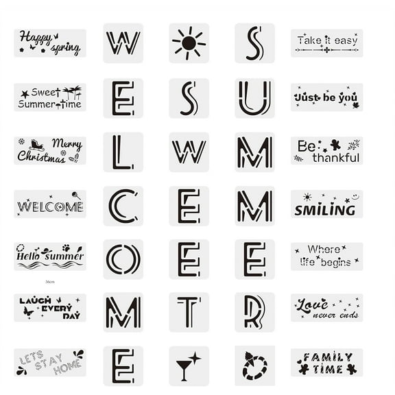 35Pcs Welcome Sweet Summer Slogans Pattern Stencils for Painting Inspirational Word Stencils Reusable Letter Stencils Template Seasonal Stencils for Painting on Wood Scrabooking Cardmaking diy