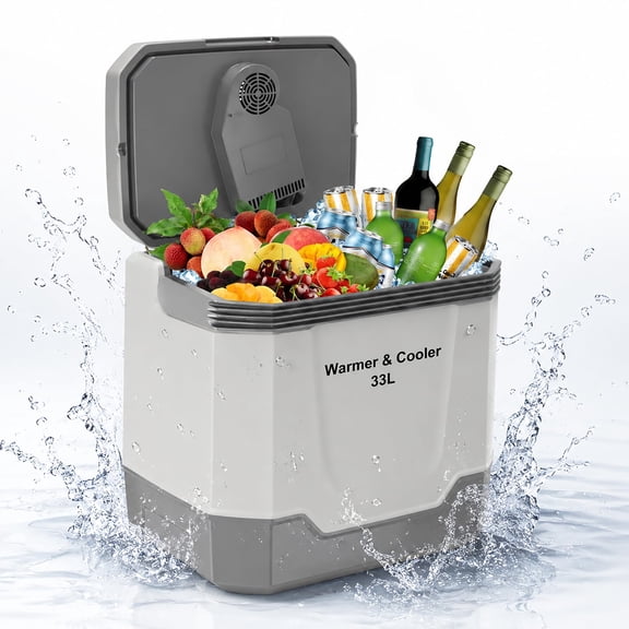 35QT Portable Electric Cooler, 12V DC & AC Dual Power Car Fridge with Locking Handle | Portable Cooler