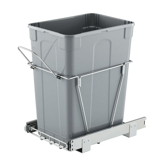 35QT Pull Out Trash Can, Under Cabinet Kitchen Garbage Bin, Smooth Sliding Stainless Steel Waste Container for Kitchen, Home, Office - Large Capacity, Easy Install