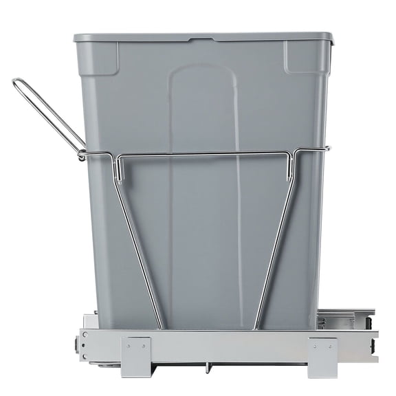 35QT Pullout Trash Can, Soft-Close Under Cabinet Kitchen Garbage Bin with Lid, Stainless Steel Frame, Cabinet Mount Waste Container for Easy Disposal
