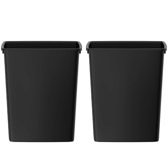 35QT Slim Kitchen Trash Can, Lightweight & Sturdy, Easy-to-Clean Rectangular Garbage Can, 2-Pack, Black