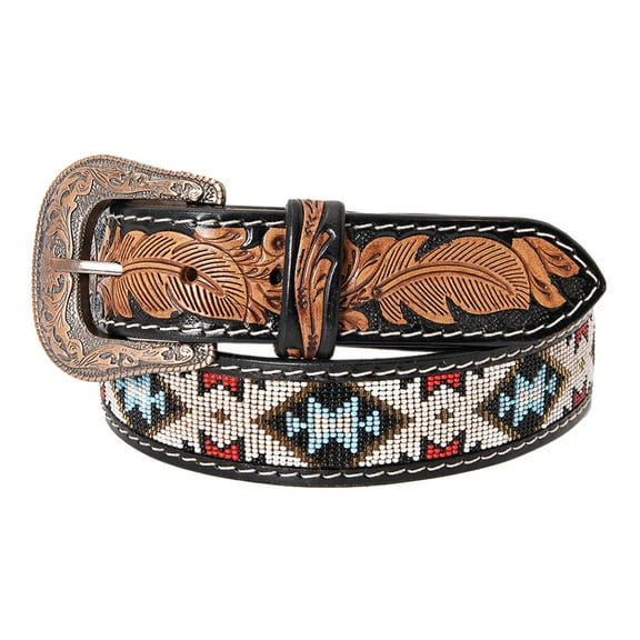 Hilason 32" Hand Carved Western Leather Men Women Belt Beaded