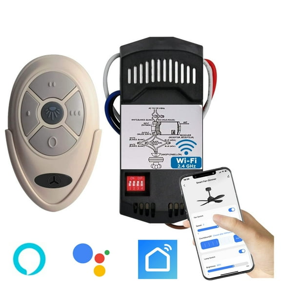 35T Smart Wi-Fi Universal Ceiling Fan Remote Control Kit,4 DIP Switch Dimmer Timing & Fan Speed for Hampton Bay Harbor Breeze Hunter, Compatible with Alexa & Google Home Voice Control