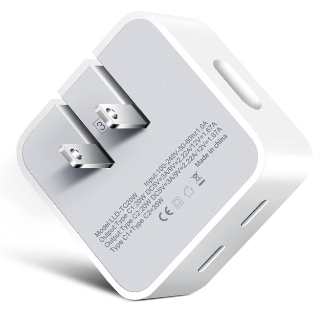 35W Dual USBC Port Compact Power Adapter PD Foldable USB Type C Plug