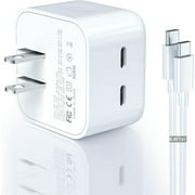 35W PD Foldable Dual USB-Type-C Port Compact Input Home / Travel Power Adapter Plug Wall Charger with 6FT Charging Port USB-C to Type-C Cord Charger Cable White For BLU Bold N3