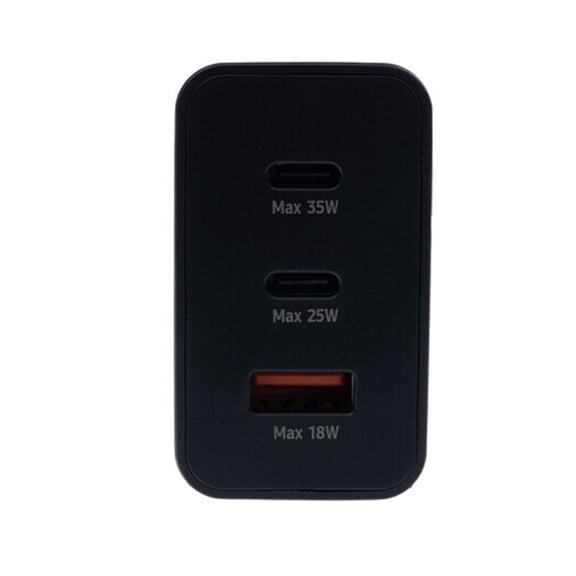 35W USB C Travel Charger, 3-Port Fast Wall Adapter with Dual USB-C and USB-A Ports, Compact Power Delivery Charger for Phones, Tablets, and Other USB Devices, Black
