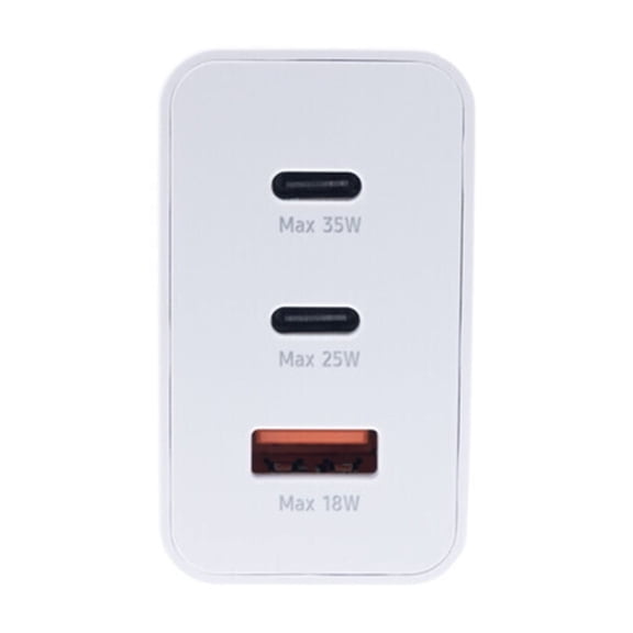 35W USB C Travel Charger, 3-Port Fast Wall Adapter with Dual USB-C and USB-A Ports, Compact Power Delivery Charger for Phones, Tablets, and Other USB Devices, White