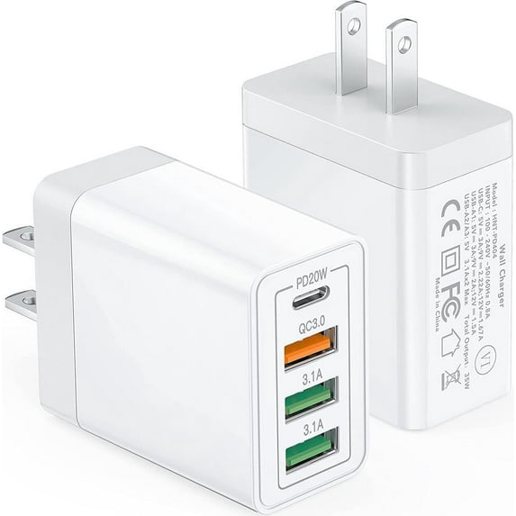 Giizhmy 35W USB C Wall Charger Block, 2-Pack with 4Port PD+QC Fast Power Adapter, for iPhone, iPad, Samsung, Google, Android
