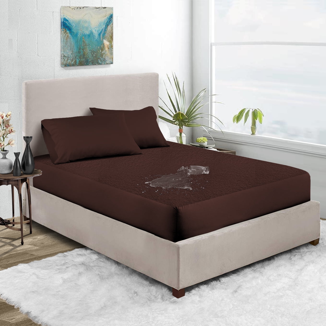 35X89" Truck Sleeper Waterproof Mattress Protector Soft & Breathable Terry Cotton RV Bunk and Truck Sleeper Fitted Style Chocolate Fits up -8'' Deep Pocket, Skin-Friendly Mattress Protector