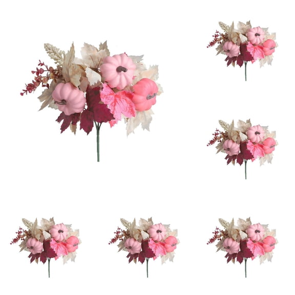 35cm Artificial Fall Flower Decor with Pink Pumpkin Maple Leaves Berries Stems Autumn Floral Arrangements for Thanksgiving Table Centerpieces Home Holiday Party Wedding Decorations Indoor Outdoor Use