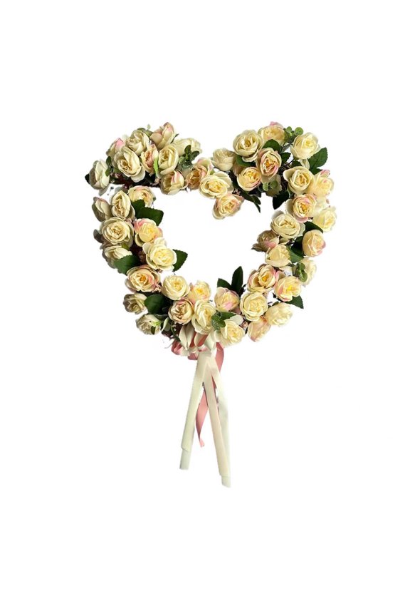 35cm Artificial Flower Wreath Heart-Shaped Door Decoration, Door Hanging, Rose, Wedding Room Decoration